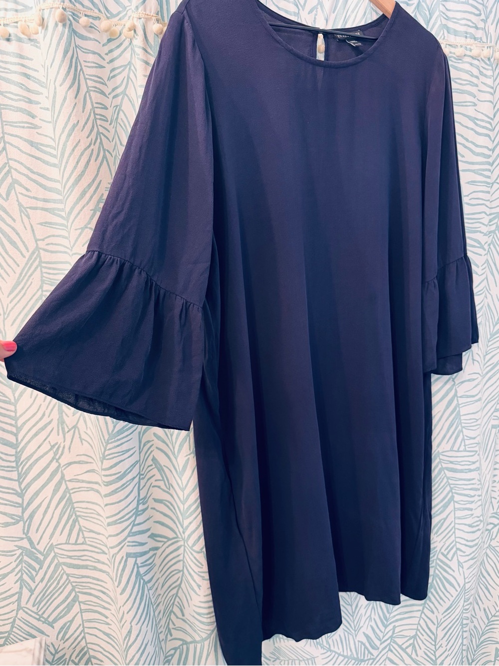 Eileen Fisher Navy (Washable!) Silk Mini Dress with Flutter Sleeves—XL